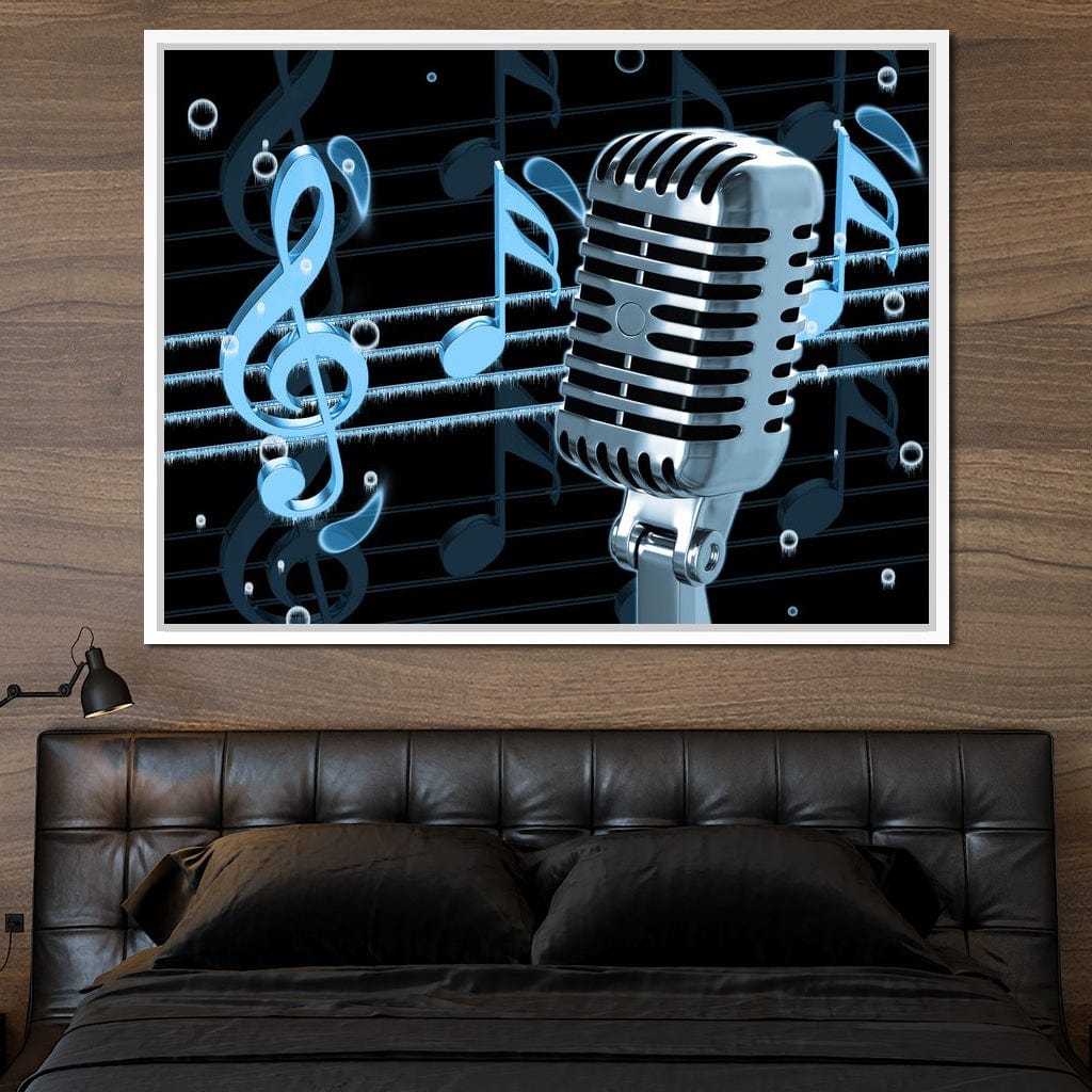 Vintage Microphone & Blue Notes Canvas Wall Art