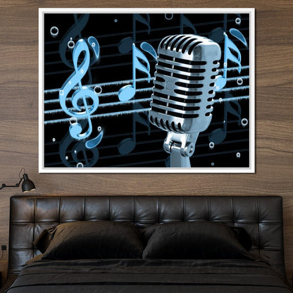 Vintage Microphone & Blue Notes Canvas Wall Art
