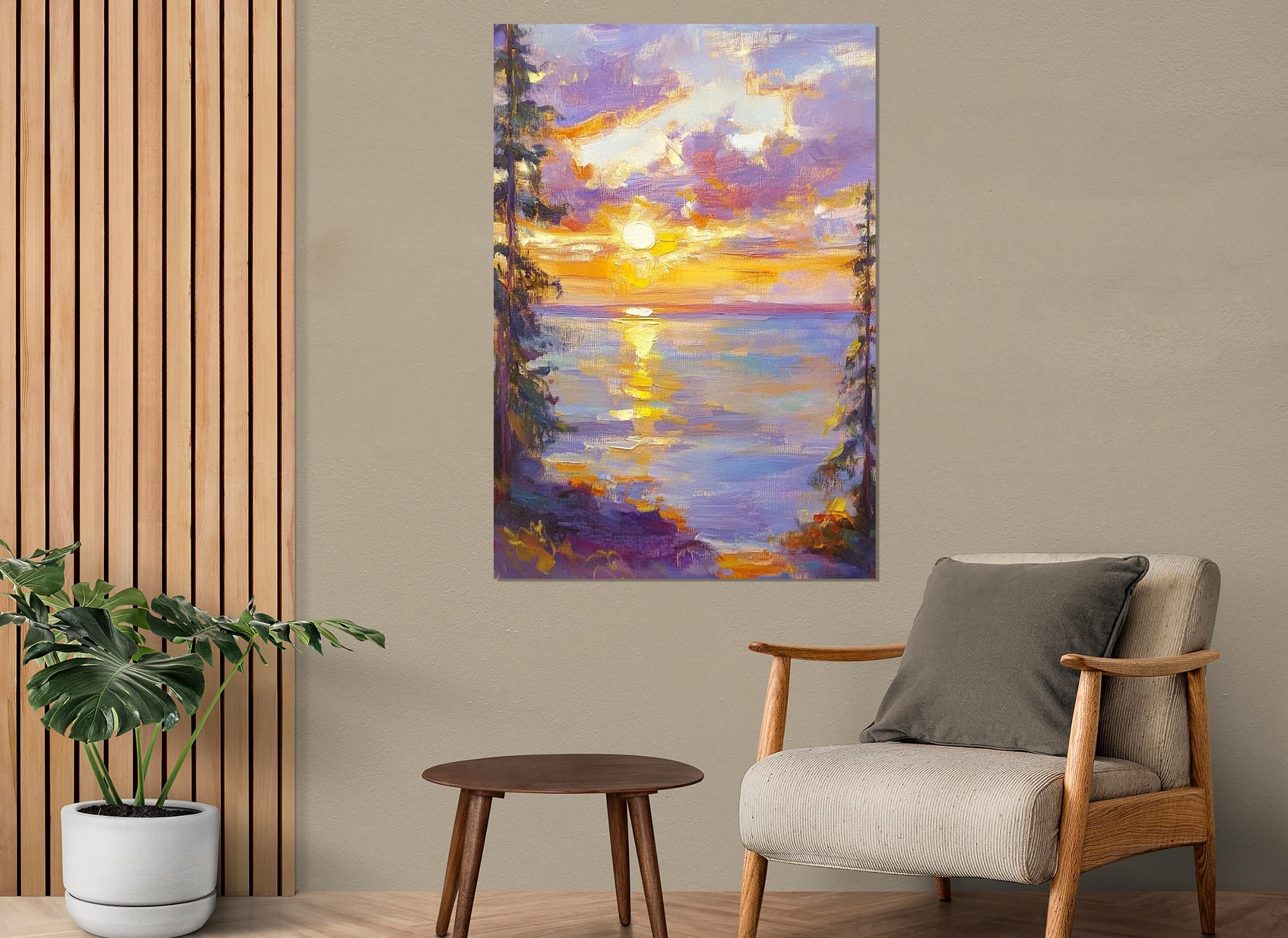 Impressionist Sunset Canvas – Framed Abstract Nature Art, Ready to Hang Wall Decor