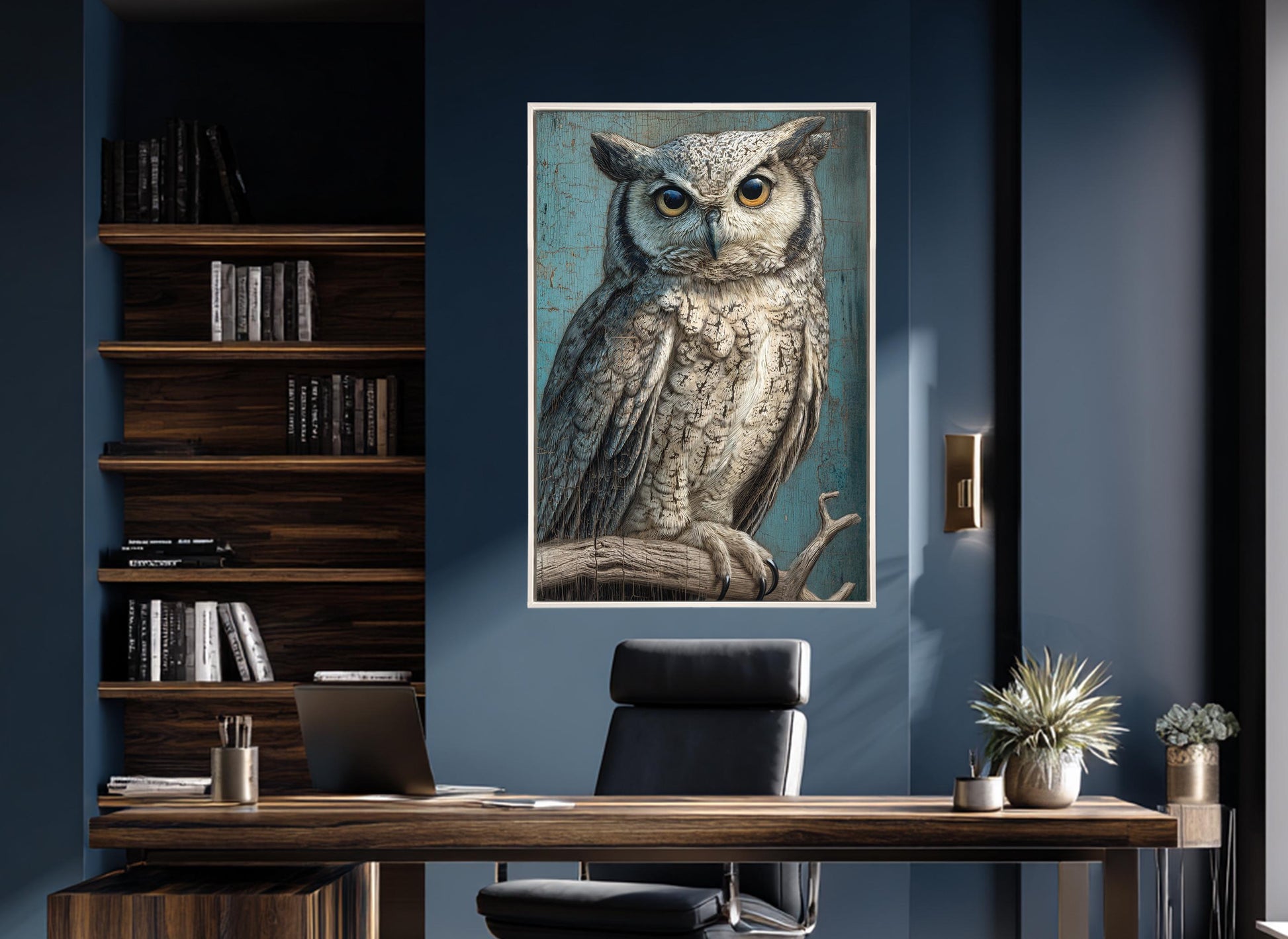 Rustic Owl Wall Art – Owl Canvas Print on Branch | Ready to Hang Decor