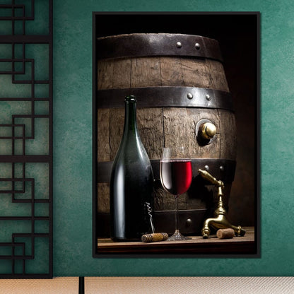 Wine Bottle and Barrel Canvas Wall Art