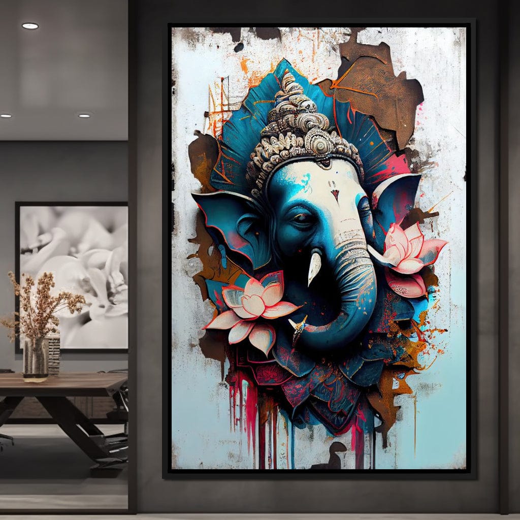 Blue Ganesh Portrait Canvas Wall Art