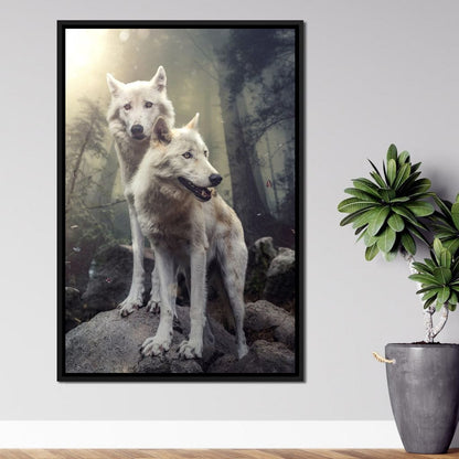 Double Wolves Canvas Wall Art