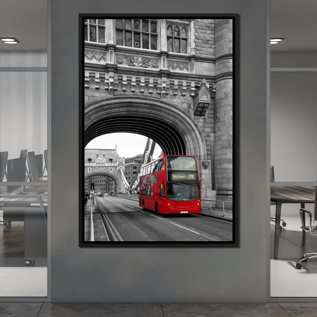 Red Bus Passing on the Tower Bridge Canvas Wall Art