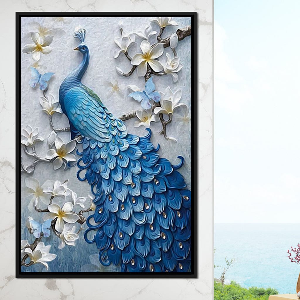 Blue Peacock Flower 1 panel Left Canvas Wall Art