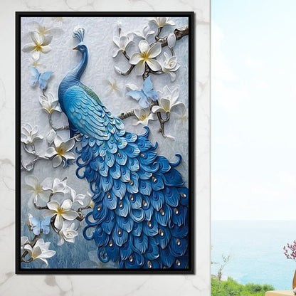Blue Peacock Flower 1 panel Left Canvas Wall Art