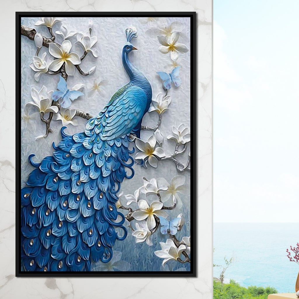 Blue Peacock Flower 1 panel Canvas Wall Art