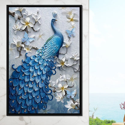 Blue Peacock Flower 1 panel Canvas Wall Art