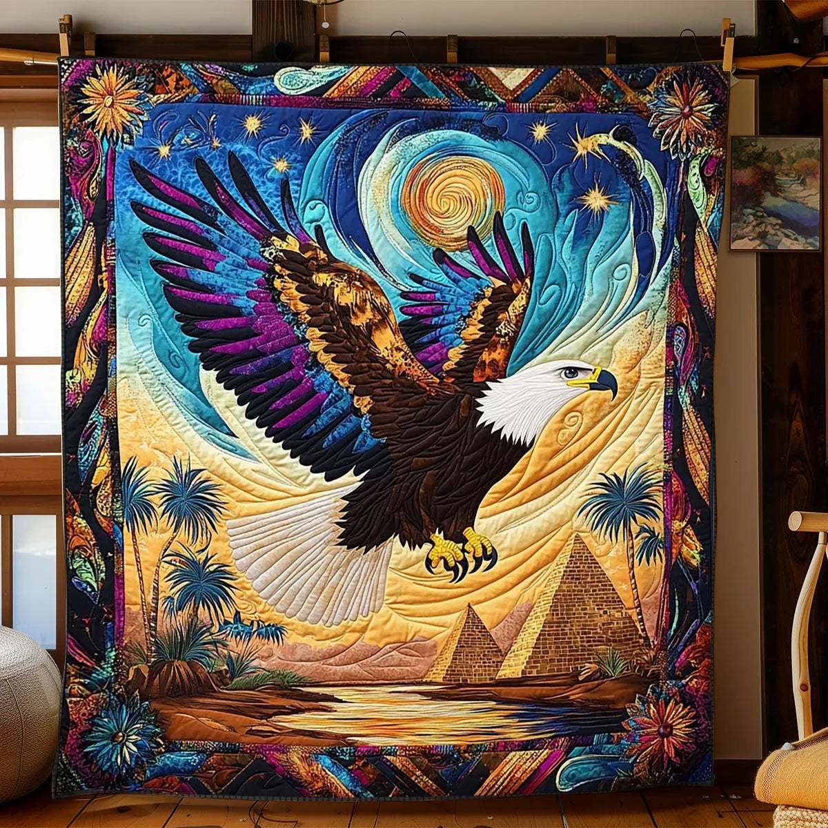 Celestial Eagle Pyramid Quilt Blanket