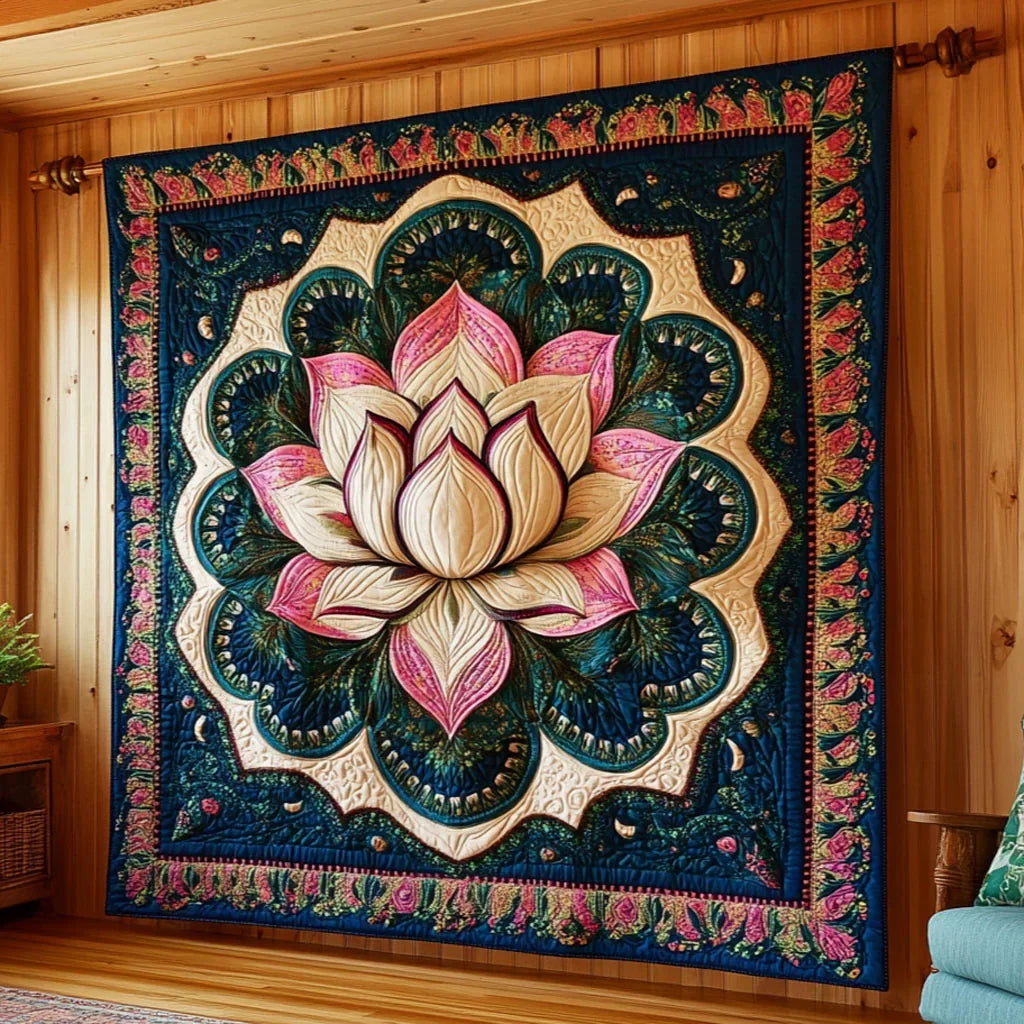 Celestial Lotus Mandala Quilt Blanket