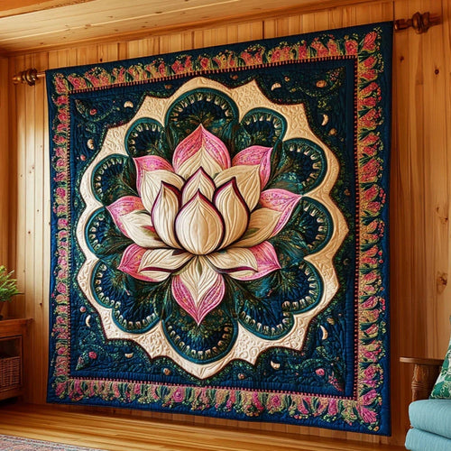 Celestial Lotus Mandala Quilt Blanket