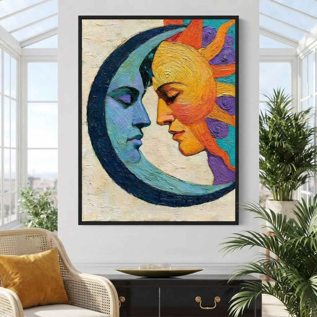 Celestial Lovers Meeting Across Time Canvas Wall Art