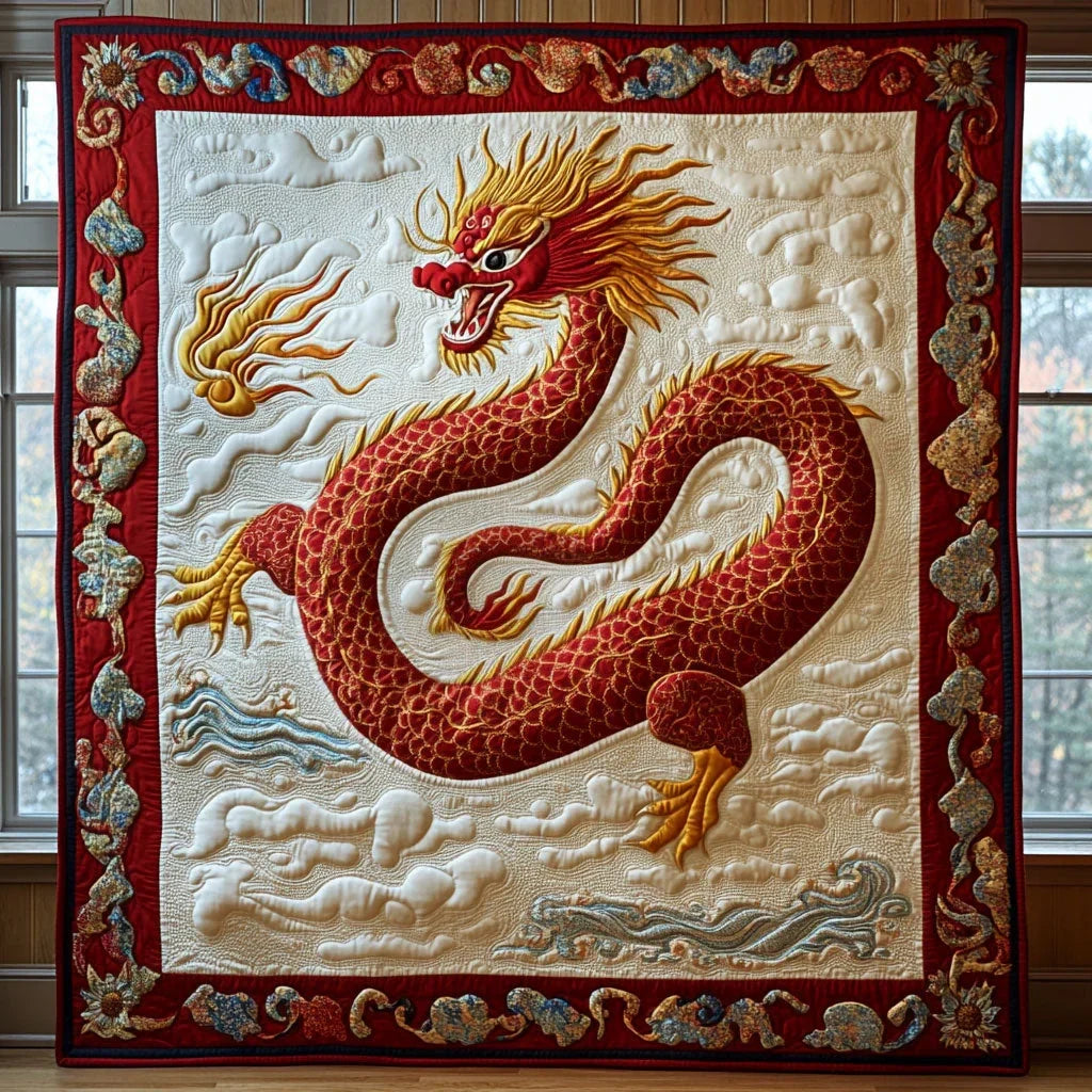 Celestial Red Dragon Quilt Blanket