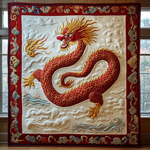 Celestial Red Dragon Quilt Blanket
