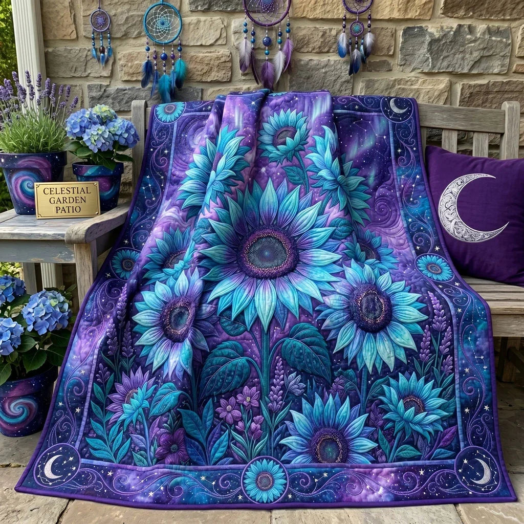 Celestial Sunflower Dreams Quilt Blanket