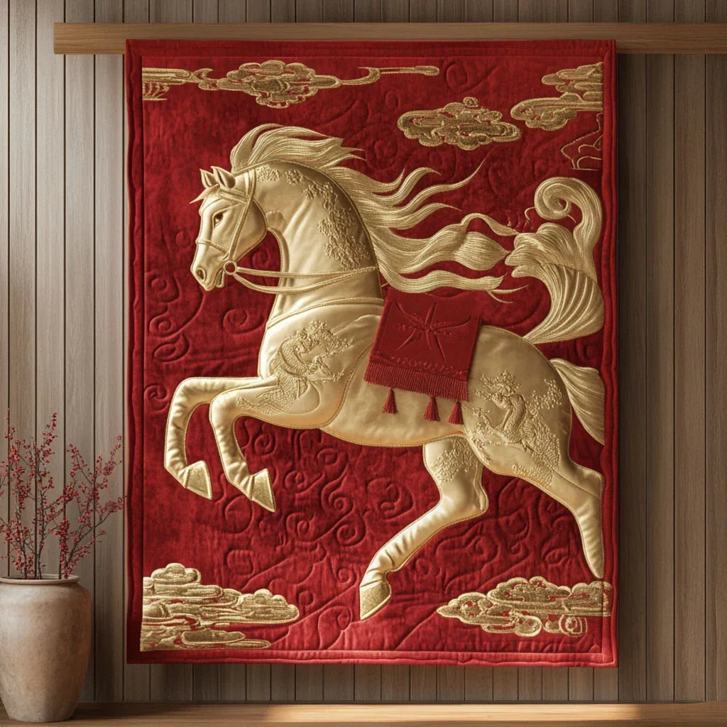 Celestial Wealth Horse Quilt Blanket