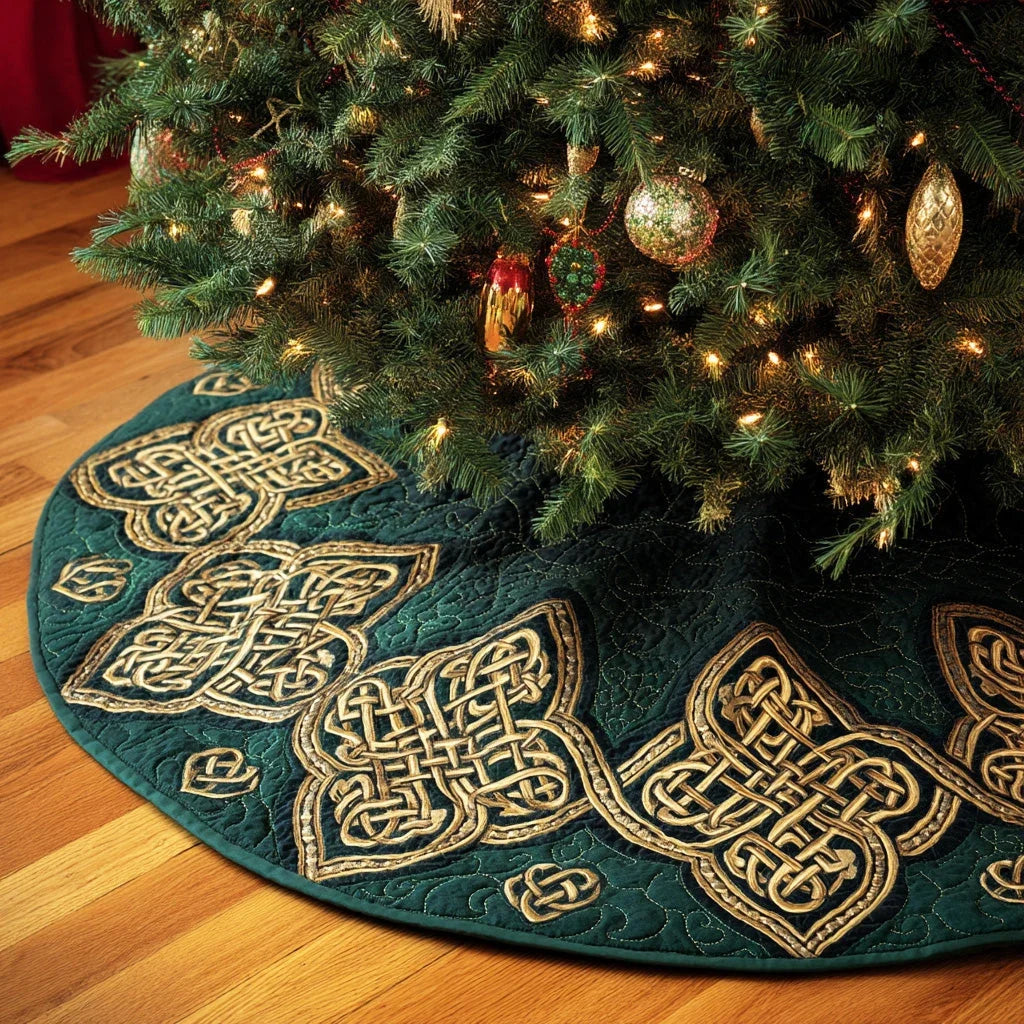 Celtic Rune Harmony Christmas Quilted Tree Skirt