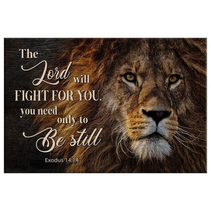 lion of judah exodus 14 14 the lord will fight for you wall art christian canvas print (Landscape) (view 3)
