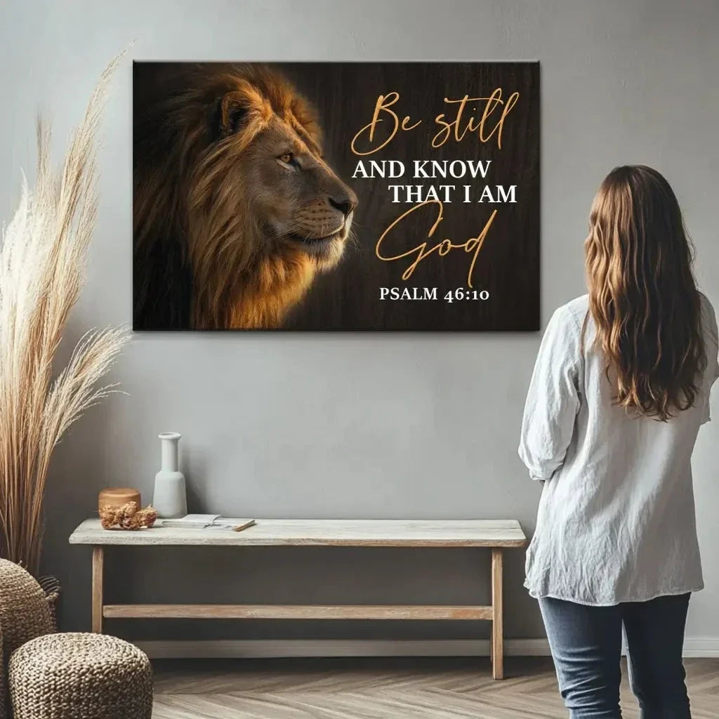be still and know that i am god lion of judah christian wall art canvas print (Landscape) (view 3)