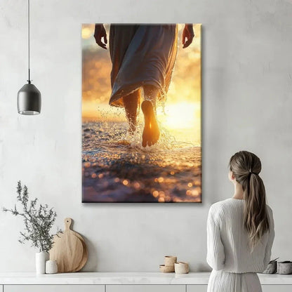jesus christ walking on water christian wall art canvas (view 4)