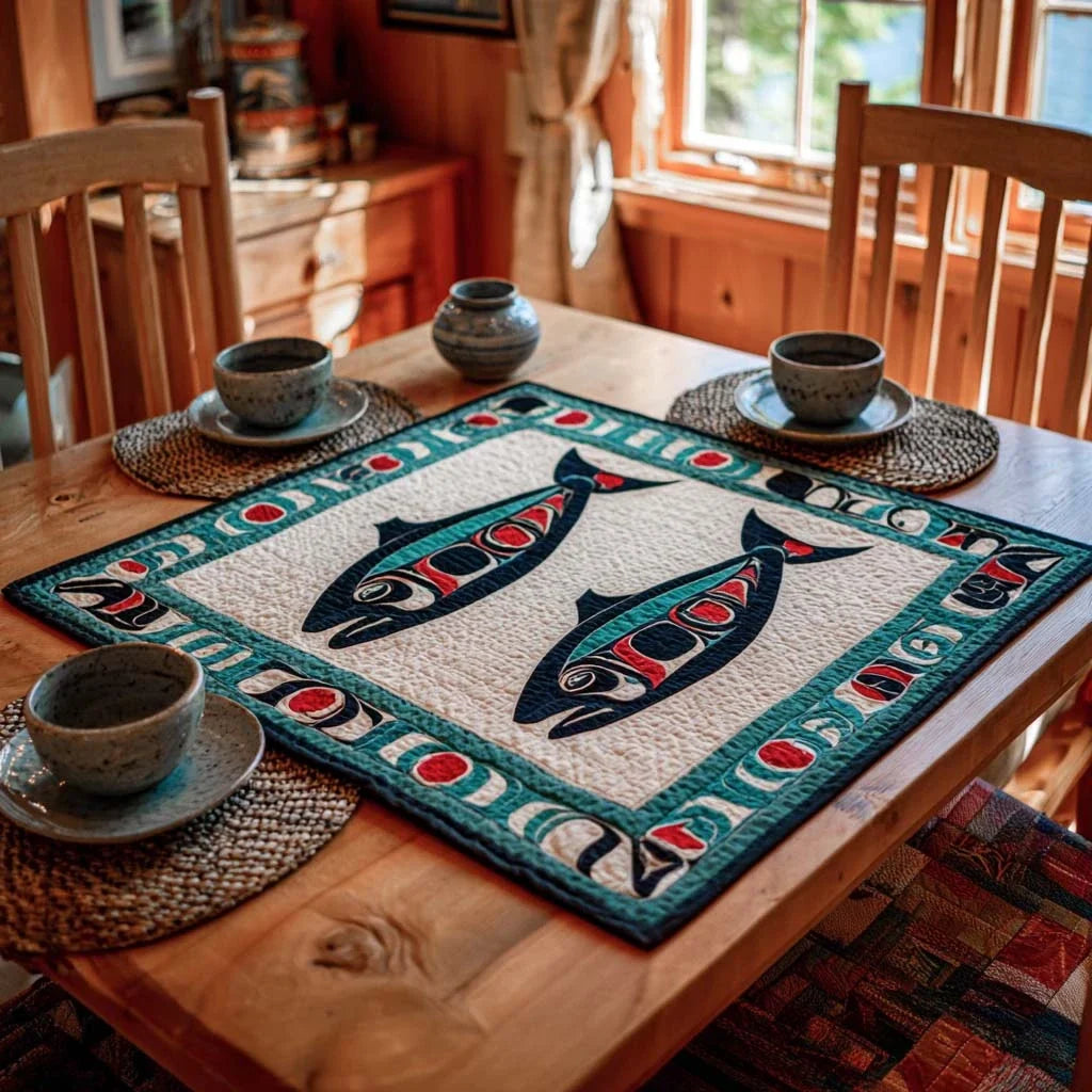 Ceremonial Salmon Feast Quilted Table Topper