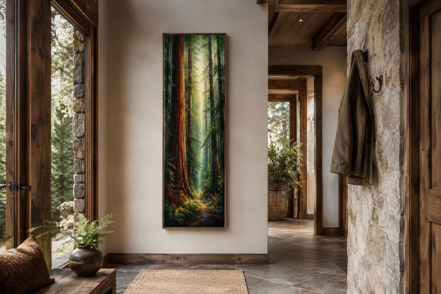 Redwood Forest Canvas - Tall Narrow Vertical Wall Art for Cabin Decor
