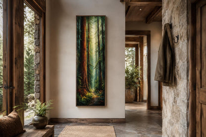 Redwood Forest Canvas - Tall Narrow Vertical Wall Art for Cabin Decor