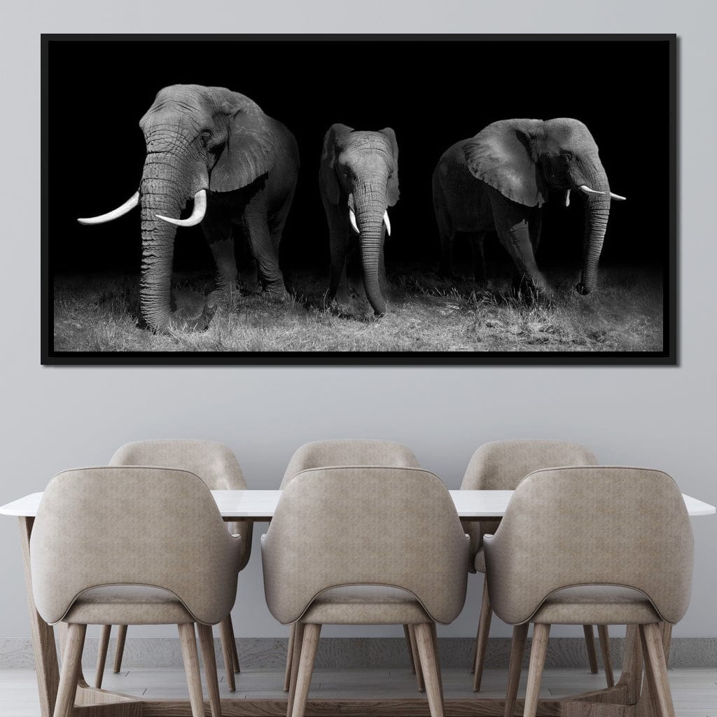 Black and White Elephants Canvas Wall Art