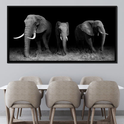 Black and White Elephants Canvas Wall Art