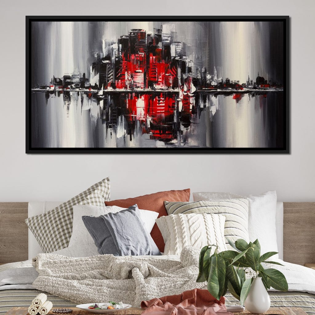 Red Black & Grey Skyline Canvas Wall Art