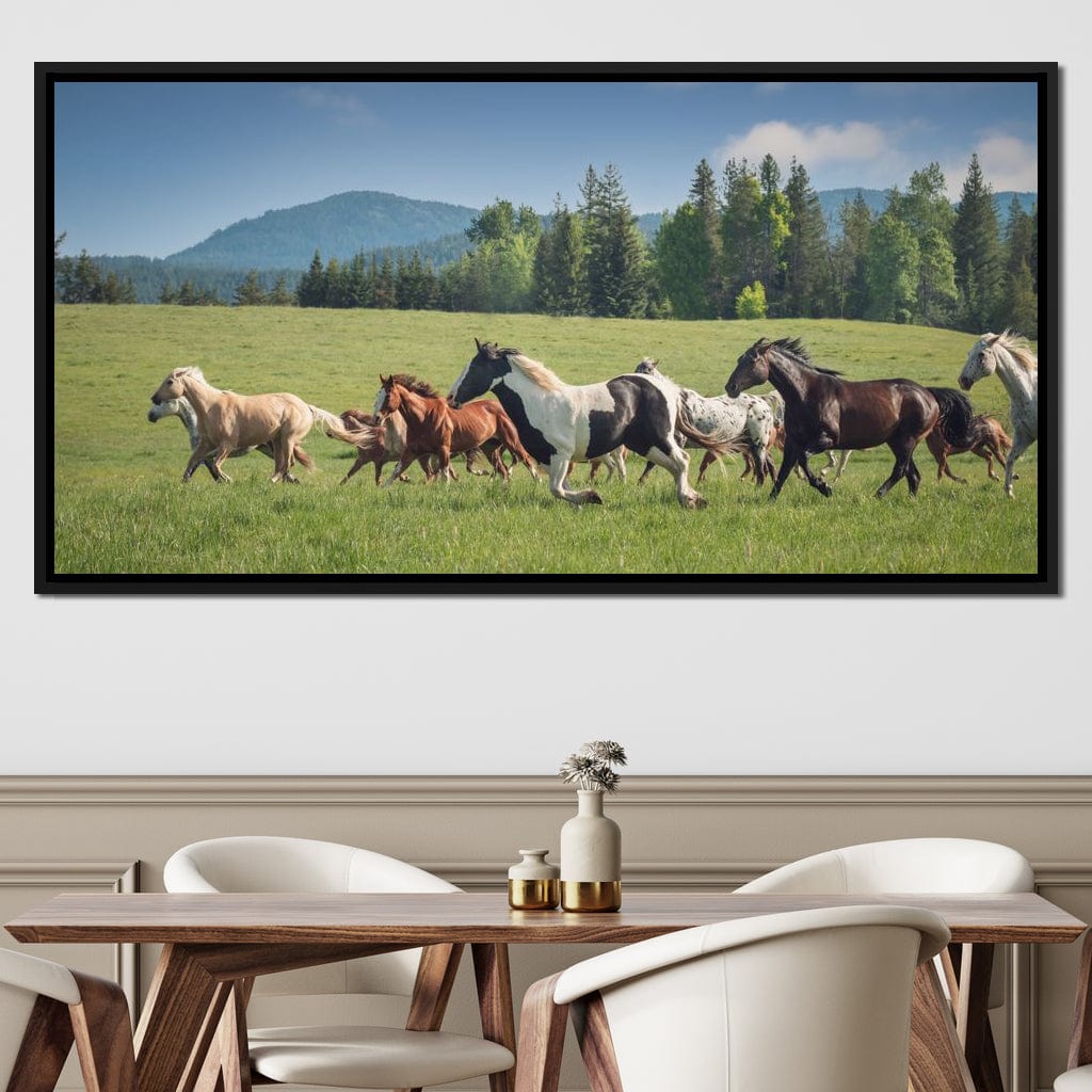 Horses of all Colors Running in a Pasture Canvas Wall Art