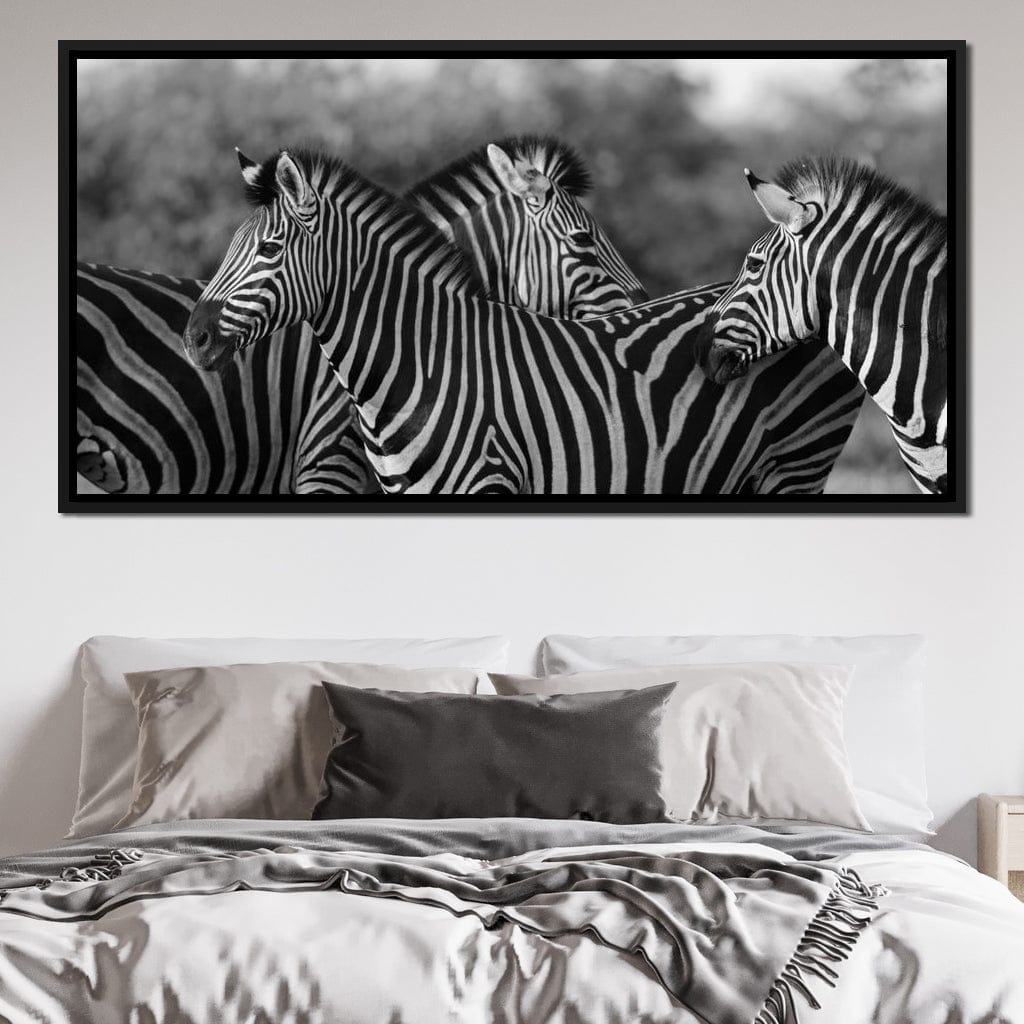 Zebra Herd in Black & White Canvas Wall Art
