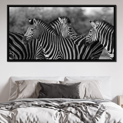 Zebra Herd in Black & White Canvas Wall Art
