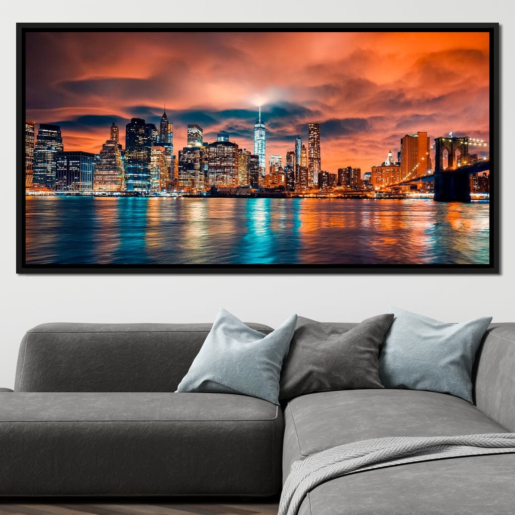Red Clouds Over New York City Canvas Wall Art