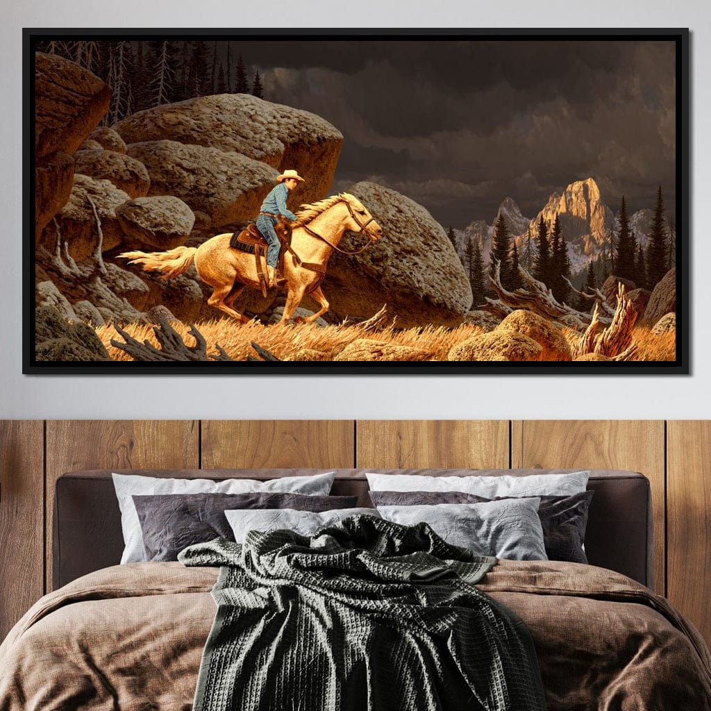 Cowboy In The Rockies Canvas Wall Art