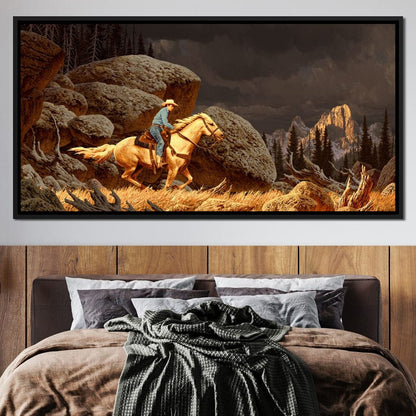 Cowboy In The Rockies Canvas Wall Art