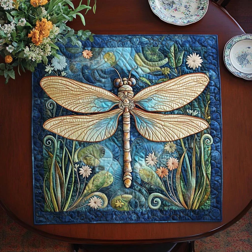 Charming Dragonfly Days Quilted Table Topper