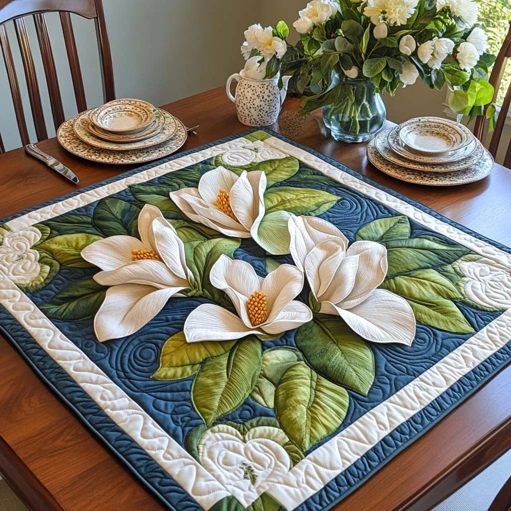 Charming Magnolia Quilted Table Topper