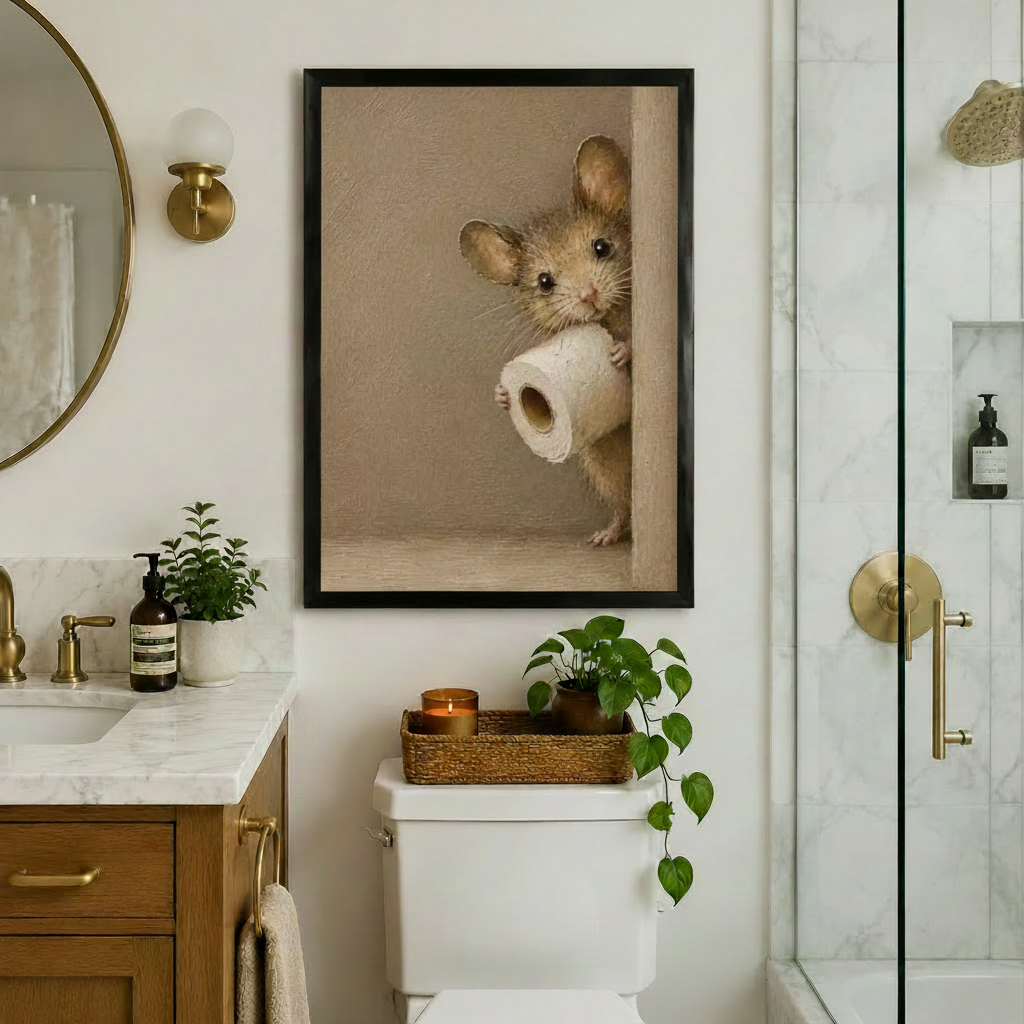 Funny Mouse Toilet Paper Roll Canvas Art Wall Art
