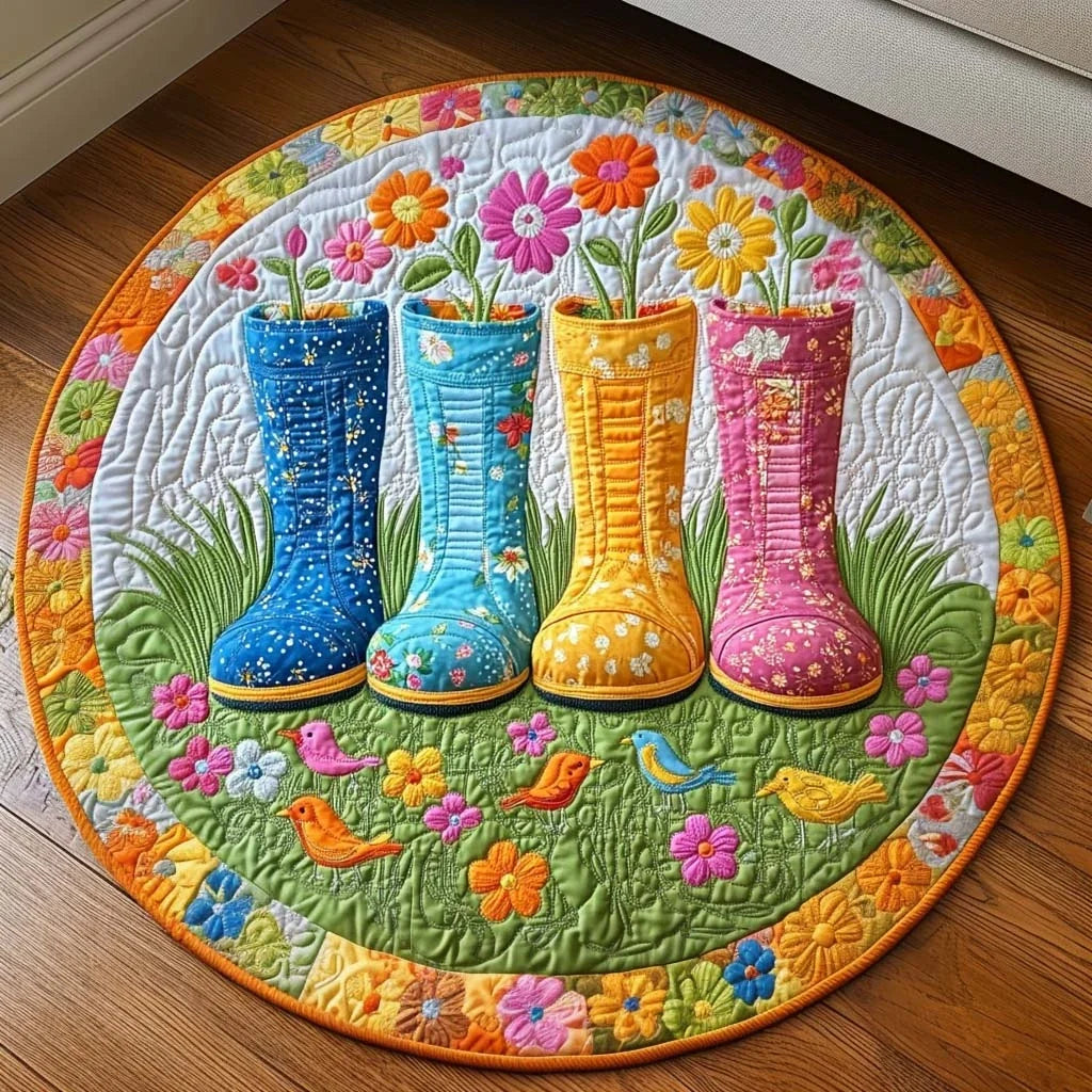 Cheerful Boots Quilted Round Mat