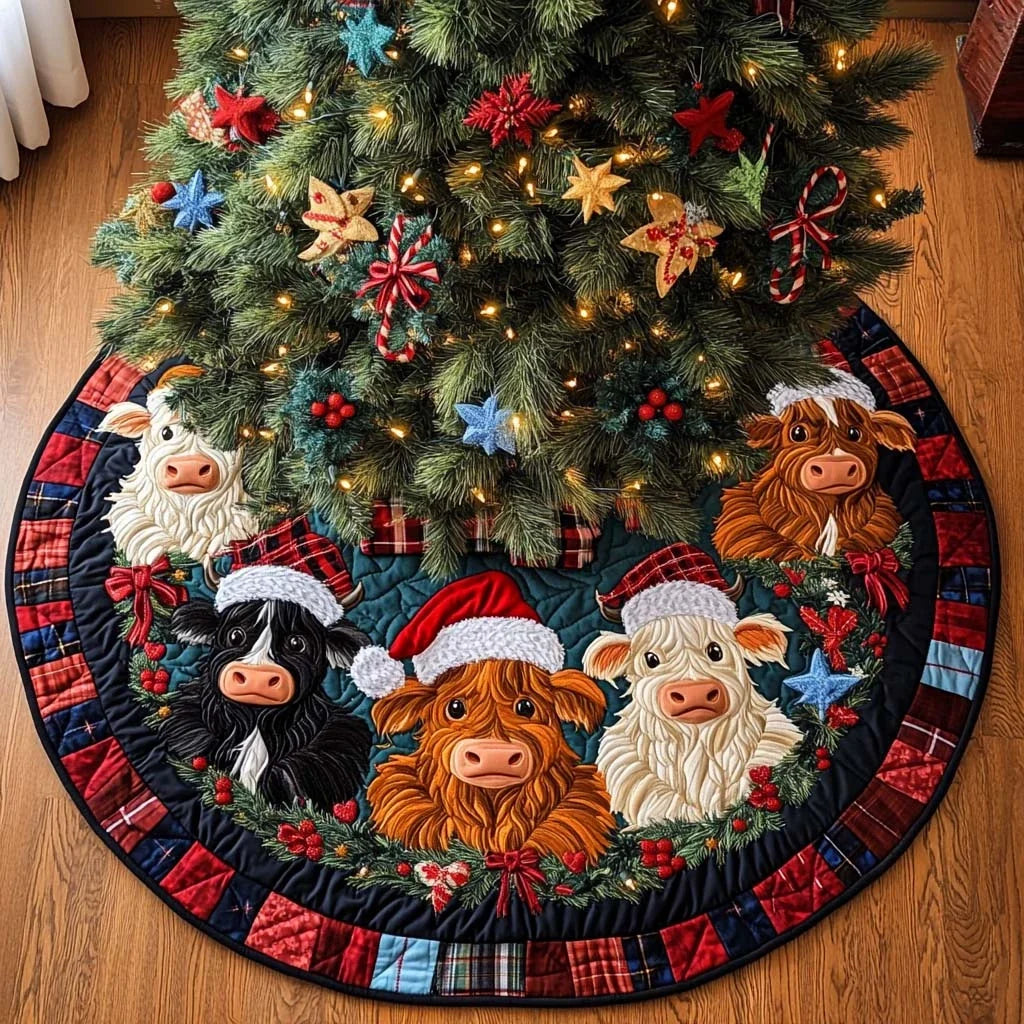 Cheerful Clan Christmas Quilted Tree Skirt