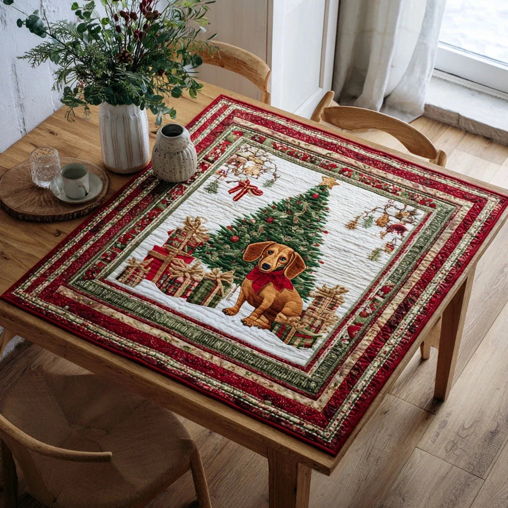 Cheerful Dachshund Glee Quilted Table Topper