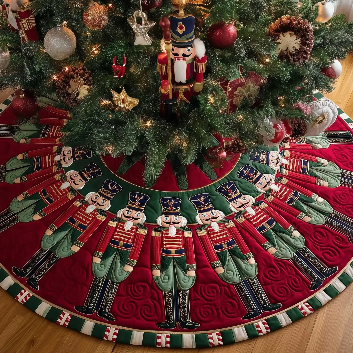Cheerful Nutcracker Christmas Quilted Tree Skirt
