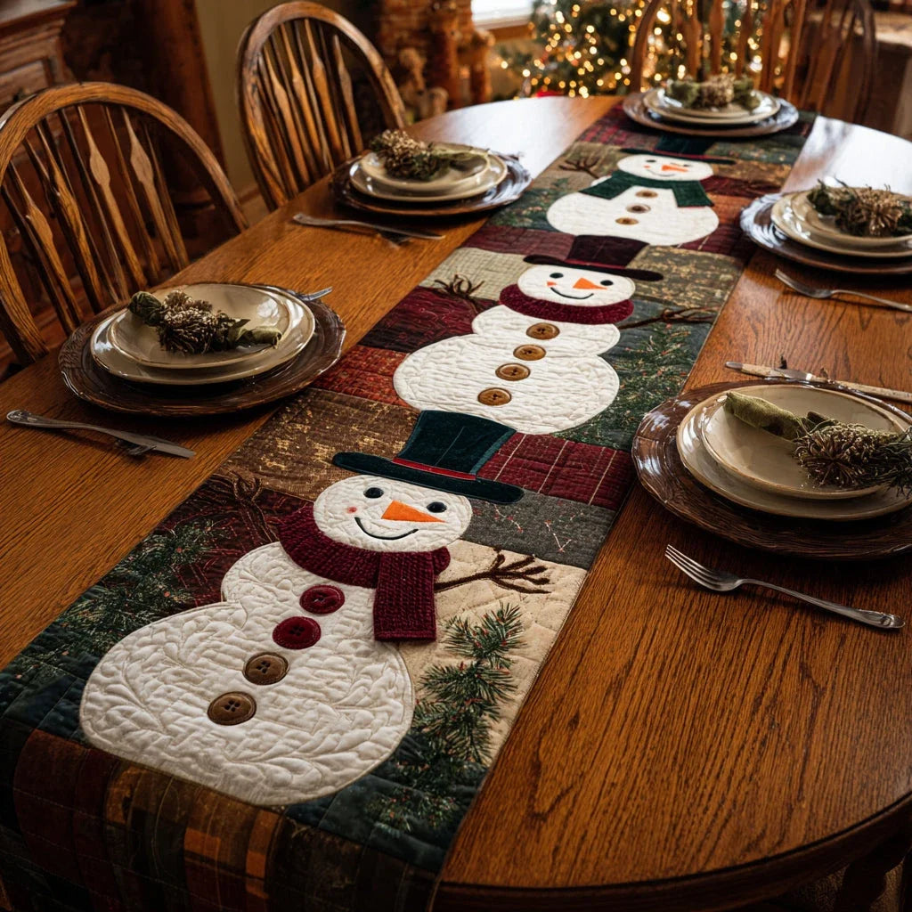 Cheerful Snowman Quilted Table Runner