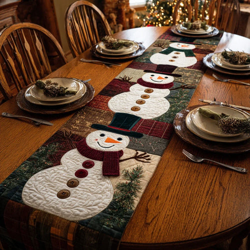 Cheerful Snowman Quilted Table Runner
