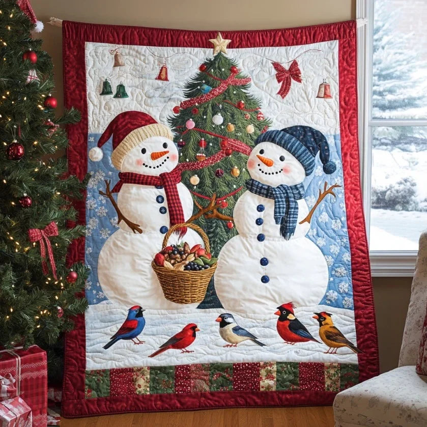 Cheerful Snowmen Quilt Blanket