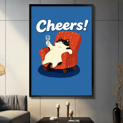Cheers Cat Framed Canvas Wall Art