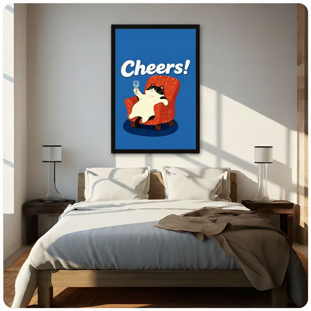 Cheers Cat Framed Canvas Wall Art