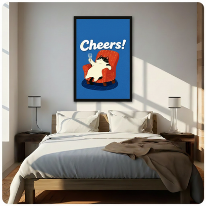 Cheers Cat Framed Canvas Wall Art