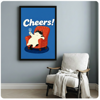 Cheers Cat Framed Canvas Wall Art